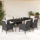 VidaXL Set mobilier de grădină cu perne, 7 piese, negru, poliratan