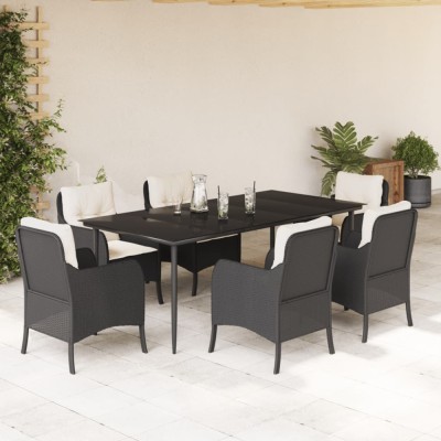 vidaXL Set mobilier de grădină cu perne, 7 piese, negru, poliratan 3211911 foto