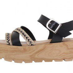 Sandale Platforma Dama Piele Negre Madeira