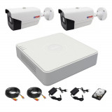 Sistem de supraveghere video complet 2 camere Hikvision full hd, IR40M, DVR 4 canale, accesorii si hard SafetyGuard Surveillance