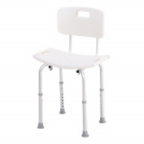 HOMCOM Scaun de Duș Antiderapant cu Spătar și &Icirc;nălțime Reglabilă pe 8 Poziții, 50,6x43x71-88 cm, Alb | Aosom Romania