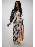 Cumpara ieftin ROCHIE MAXI CU BUZUNARE SI MANECA LUNGA ABSTRACT ART FACE TALIE UNICA Multicolora