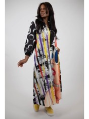ROCHIE MAXI CU BUZUNARE SI MANECA LUNGA ABSTRACT ART FACE TALIE UNICA Multicolora