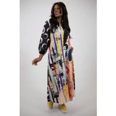 ROCHIE MAXI CU BUZUNARE SI MANECA LUNGA ABSTRACT ART FACE TALIE UNICA Multicolora