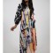 ROCHIE MAXI CU BUZUNARE SI MANECA LUNGA ABSTRACT ART FACE TALIE UNICA Multicolora