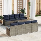 vidaXL Set de canapele pentru grădină 9 pcs Gri și bleumarin poliratan 3353964