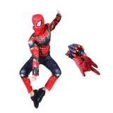 Set costum si manusa lansator cu 7 ventuze din burete Iron Spiderman, 7-9 ani, rosu