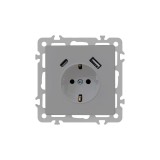 Priză cu &icirc;mpăm&acirc;ntare Nova cu conector USB 2A gri