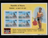 Nauru 1981-Expo WIPA,nave,pescar,bloc dantelat 4 timbre,MNH,Mi.Bl.4, Organizatii internationale, Nestampilat