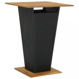 VidaXL Masă de bar, negru, 80x80x110 cm, poliratan/lemn masiv acacia