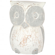 Sculptura in lemn pictata vintage simbol Bufnita &#8211; Wood Owl L