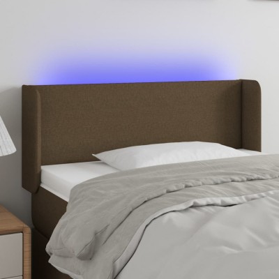 vidaXL Tăblie de pat cu LED, maro &amp;icirc;nchis, 93x16x78/88 cm, textil 3122941 foto