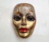 decor de perete Masca Venetia din Alama masiva turnata , decorata in email Arlechin Carnaval 17 cm inaltime
