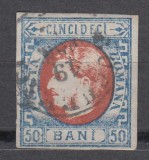 ROMANIA 1869 LP 29 b CAROL I CU FAVORITI VALOAREA 50 BANI STAMPILAT