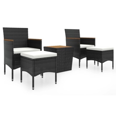 Set mobilier bistro gradina 5 piese negru poliratan/lemn acacia foto