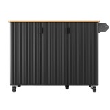 Insulă mobilă de bucătărie cu blat rabatabil, 3 uși, suport pentru prosoape și raft pentru condimente, 130x45/75x92 cm, Negru