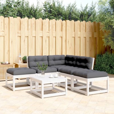 vidaXL Set canapele de grădină cu perne 5 piese alb lemn masiv de pin 3216966 foto
