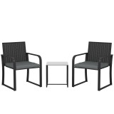 Outsunny Set de mobilier de grădină din ratan sintetic cu 2 scaune cu perne și masă cu blat din sticlă, gri | Aosom Romania