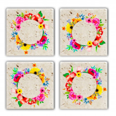 Set suporturi de pahare, Taylor, 366TYR1182, Piatra, 10 x 10 x 1 cm, 4 piese, Multicolor