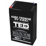 Acumulator AGM VRLA 6V 4,2A dimensiuni 70mm x 48mm x h 101mm F1 TED Battery Expert Holland TED002914 (20) SafetyGuard Surveillance