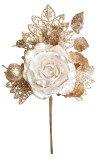 Crenguta decorativa de Craciun MagicHome cu trandafir crem, 25,5 cm