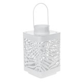 Felinar decorativ cu maner,model frunze perforate,metal,10x10x18 cm