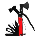 Cumpara ieftin Kit multifunctional de camping si drumetii 17 in 1, set compact pliabil cu lanterna, briceag, busola, fluier si accesorii outdoor, rosu