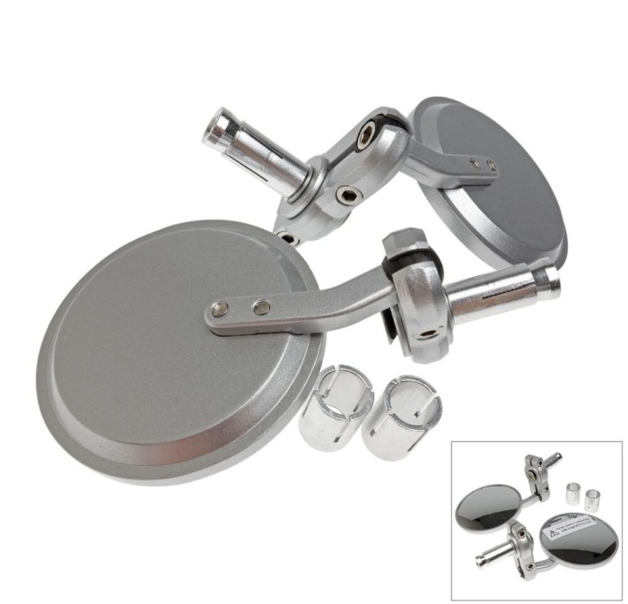 Set oglinzi (retrovizoare) - tip motociclete Cafe Racer - prindere cu surub in cap ghidon - culoare: argintiu (Oxford)