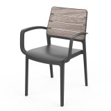 Scaun de grădină din plastic Porto cu cotiere storm gri-grafit