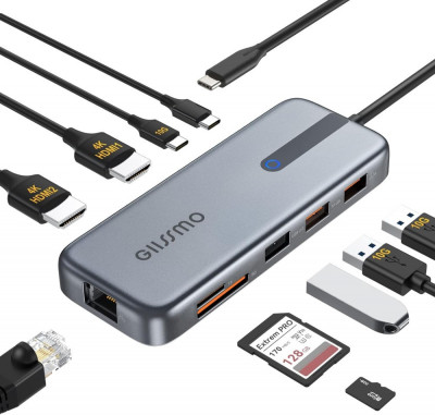 Hub USB profesional 10in1, transfer rapid de date, HDMI, USB-A, C, RJ45, stick foto