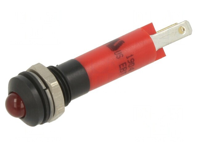 Lampă LED convex roșie 24VDC metal &Oslash;8mm