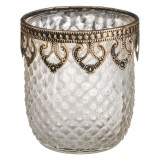 Suport Lumanare, Model Romburi, Margine Aurie Metalizata, Transparent, Diametru 8cm, Inaltime 9.5cm, Oem