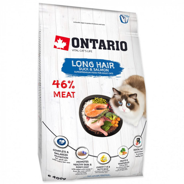 Ontario Cat Long Hair Duck &amp;amp; Salmon 400 g