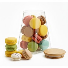 Recipient alimente din sticlă 900ml Koken, Borcane cu capac din bambus ermetic, forma trapezoidală, transparente + stickere, marker