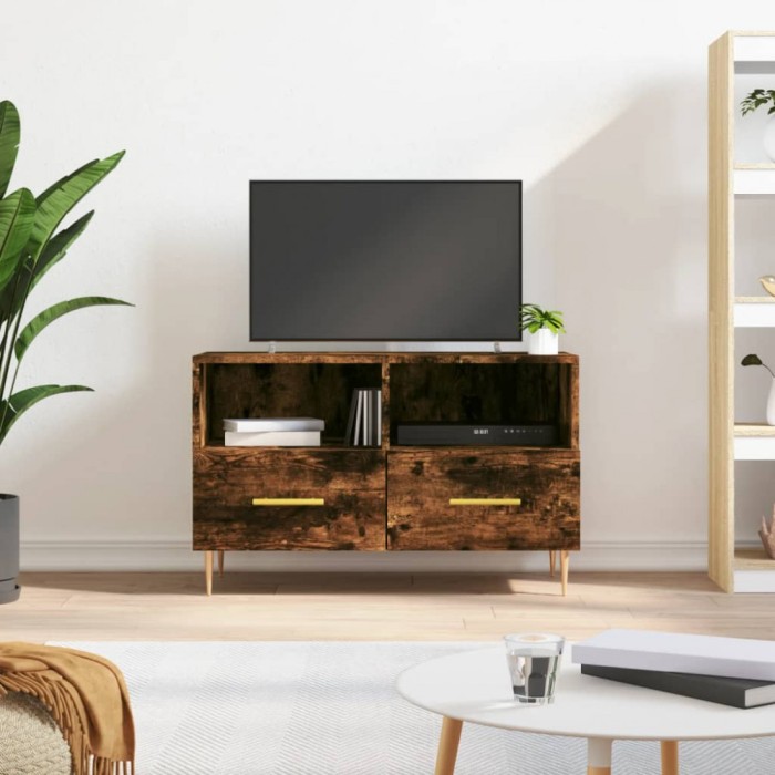 vidaXL Comodă TV, stejar fumuriu, 80x36x50 cm, lemn prelucrat