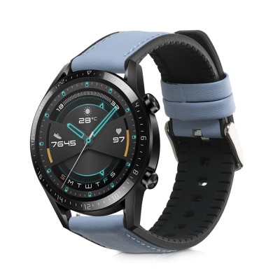 Curea pentru Huawei Watch GT (46mm)/Watch GT 2 (46mm), Kwmobile, Albastru, Piele naturala, 55891.206 foto