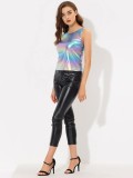 Tricou fără m&acirc;neci cu decolteu &icirc;n U metalizat pentru femei &ndash; Albastru 3XL