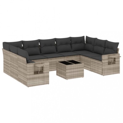 Set canapele de gradina cu perne 10 piese gri deschis poliratan foto