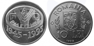 Moneda 10 lei PROOF 50 de ani de la &amp;icirc;nfiinţarea FAO foto