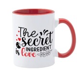 Cana maner rosu personalizata The secret ingredient is love, INOVATIX&reg;. 330ml, Oem