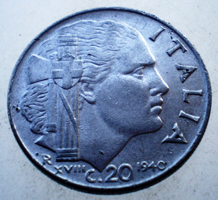 1.878 ITALIA WWII VITTORIO EMANUELE III 20 CENTESIMI 1940 R MAGNETIC