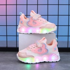 Adidasi sidefati cu luminite - Pink hearts (Marime Disponibila: Marimea 25)