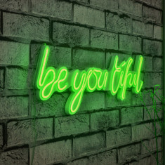 Decoratiune luminoasa LED, Be you tiful, Benzi flexibile de neon, DC 12 V, Verde