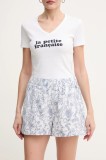 Pepe Jeans pantaloni scurți din in DARCY femei, culoarea alb, cu imprimeu, high waist, PL801157