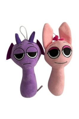 Set 2 jucării de pluș Sprunki: Durple și Pinky, roz-violet, 23cm foto