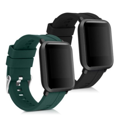 Set 2 Curele pentru Xiaomi Amazfit Bip/Amazfit Bip Lite, Kwmobile, Silicon, Verde/Negru, 54776.05 foto