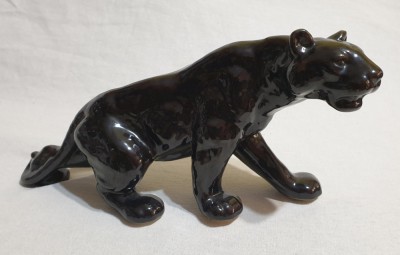 PANTERA Neagra bibelou din ceramica SUPERB decor cadou Romania Epoca de AUR 1970 foto