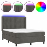 Cumpara ieftin Pat cu arcuri, saltea si LED, gri inchis, 140x190 cm, catifea