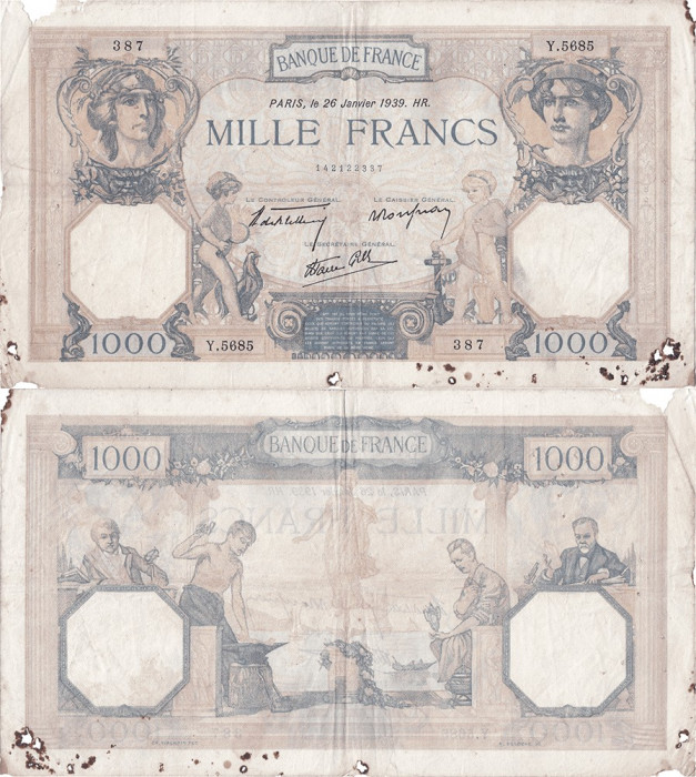 1939 (26 I), 1.000 francs (P-90c.2) - Franța