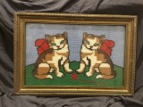 arta / design / vintage - Tablou goblen / cusatura pisici cu gem de ata - rama din lemn !